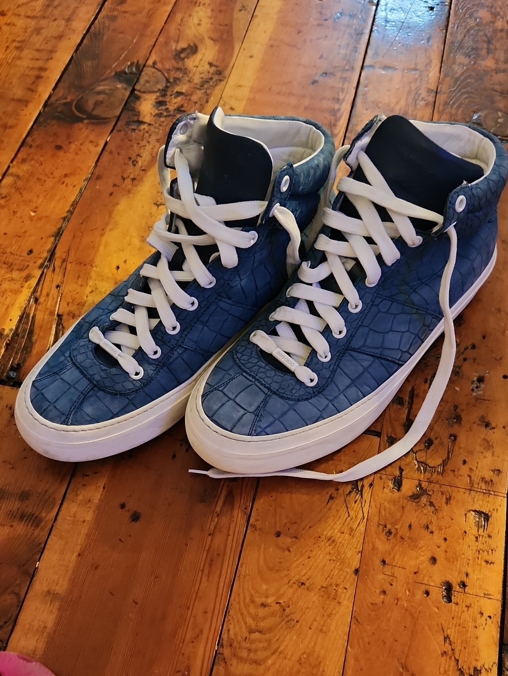 Jimmy Choo Belgravia Croc Embossed High-Top Sneakers with Suede Texture